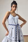MAISOLOS_White Linen Embroidery V-neck Maxi Dress _Online_at_Aza_Fashions