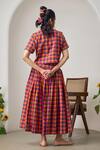 Shop_MAISOLOS_Multi Color Cotton Collared Multi-colour Cropped Shirt And Skirt Set _at_Aza_Fashions