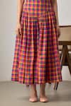 Shop_MAISOLOS_Multi Color Cotton Collared Multi-colour Cropped Shirt And Skirt Set _Online_at_Aza_Fashions