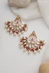Shop_Swabhimann_Red Diamonds, Pearls Polki Chandbali Earrings _at_Aza_Fashions