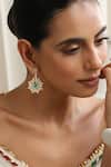 Buy_SWABHIMANN_Green Stones, Pearls Polki Dangler Earrings _Online_at_Aza_Fashions