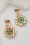 Shop_SWABHIMANN_Green Stones, Pearls Polki Dangler Earrings _at_Aza_Fashions