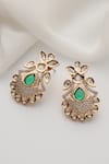 Shop_Swabhimann_Green Stones Rose Gold Polki Stud Earrings _at_Aza_Fashions