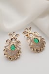 Shop_Swabhimann_Green Stones Rose Gold Polki Stud Earrings _Online_at_Aza_Fashions