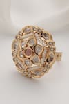 Shop_SWABHIMANN_Pink Stones Rose Gold Polki Ring _at_Aza_Fashions