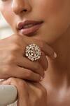 Shop_SWABHIMANN_Pink Stones Rose Gold Polki Ring _Online_at_Aza_Fashions