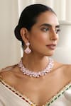 Buy_SWABHIMANN_Pink Stones Rose Gold Polki Necklace Set _at_Aza_Fashions