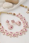 Shop_SWABHIMANN_Pink Stones Rose Gold Polki Necklace Set _Online_at_Aza_Fashions