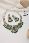 Shop_SWABHIMANN_Green Stones, Beads Gold Polki Necklace Set _at_Aza_Fashions