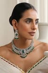 Buy_SWABHIMANN_Green Stones, Beads Gold Polki Necklace Set _at_Aza_Fashions