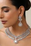 SWABHIMANN_Silver Plated Crystals White Zirconia Necklace Set _Online_at_Aza_Fashions