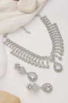 Shop_SWABHIMANN_Silver Plated Crystals White Zirconia Necklace Set _at_Aza_Fashions