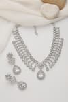 Shop_SWABHIMANN_Silver Plated Crystals White Zirconia Necklace Set _Online_at_Aza_Fashions