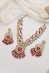 Shop_SWABHIMANN_Red Stones Embellished Polki Necklace Set _at_Aza_Fashions
