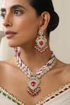 Shop_SWABHIMANN_Red Stones Embellished Polki Necklace Set _Online_at_Aza_Fashions