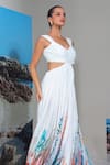 Nautanky_White Chiffon Scoop Neck Floral Print Maxi Dress _Online_at_Aza_Fashions