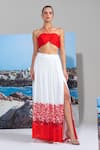Buy_Nautanky_Red Chiffon Embroidery Halter Neck Coral Bustier And Skirt Set _at_Aza_Fashions