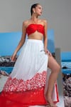 Nautanky_Red Chiffon Embroidery Halter Neck Coral Bustier And Skirt Set _at_Aza_Fashions