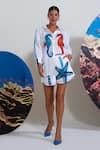 Nautanky_White Cotton, Linen Embroidery Colorful Seahorse Print Shirt And Shorts Set _at_Aza_Fashions