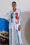 Shop_Nautanky_White Cotton, Linen Embroidery Collared Designer Seahorse Print Pant Set _Online_at_Aza_Fashions