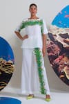 Buy_Nautanky_White Cotton, Linen Embroidery Boat Neck Floral Pant Set _at_Aza_Fashions