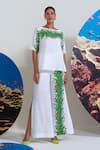 Buy_Nautanky_White Cotton, Linen Embroidery Boat Neck Floral Pant Set 