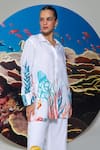 Buy_Nautanky_White Cotton, Linen Embroidery Collared Coral Print Pant Set 
