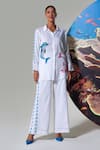 Buy_Nautanky_White Cotton, Linen Embroidery Collared Lagoon Lover Pant Set _at_Aza_Fashions
