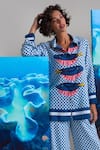Nautanky_Blue Cotton, Linen Collared Designer Shell We Kiss Pant Set _at_Aza_Fashions