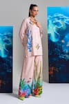 Nautanky_Pink Cotton, Linen Collared Designer Baby Pant Set _at_Aza_Fashions