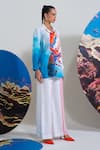 Nautanky_Blue Cotton, Linen Collared Beach Side Blush Shirt And Pant Set _at_Aza_Fashions