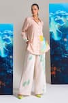 Buy_Nautanky_Pink Cotton, Linen Embroidery Collared Designer Shirt And Pant Set _at_Aza_Fashions