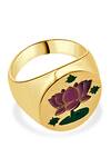 Shop_MAALICIOUS JEWELRY_Gold Plated Lotus Enamel Ring _at_Aza_Fashions