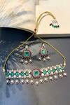 Shop_Prestones_Green Stones Designer Necklace And Earring Set _at_Aza_Fashions