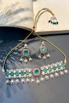 Buy_Prestones_Green Stones Designer Necklace And Earring Set _at_Aza_Fashions