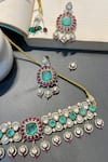Prestones_Green Stones Designer Necklace And Earring Set _Online_at_Aza_Fashions