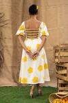Shop_Kalakaari By Sagarika_Multi Color Cotton Square Neck Butter Yellow Floral Midi Dress _at_Aza_Fashions
