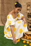 Buy_Kalakaari By Sagarika_Multi Color Cotton Square Neck Butter Yellow Floral Midi Dress 