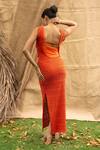 Shop_Kalakaari By Sagarika_Orange Cotton Fabric Flowers Crew Neck Floral Embellished Midi Dress _at_Aza_Fashions