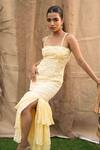 Kalakaari By Sagarika_Yellow Cotton Embroidery Open Neck Butter Maxi Dress _Online_at_Aza_Fashions