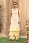 Buy_Kalakaari By Sagarika_Yellow Cotton Embroidery Open Neck Butter Maxi Dress _Online_at_Aza_Fashions