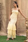 Kalakaari By Sagarika_Yellow Cotton Embroidery Open Neck Butter Maxi Dress _at_Aza_Fashions