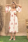 Kalakaari By Sagarika_Off White Cotton Embroidery Square Neck Floral Maxi Dress _at_Aza_Fashions