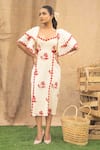 Buy_Kalakaari By Sagarika_Off White Cotton Embroidery Square Neck Floral Maxi Dress 