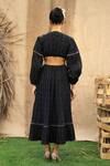 Shop_Kalakaari By Sagarika_Black Cotton Embroidery V-neck Floral Applique Midi Dress _at_Aza_Fashions