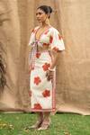 Kalakaari By Sagarika_Orange Cotton Embroidery V-neck Floral Print Skirt Set _at_Aza_Fashions