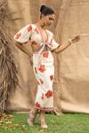 Buy_Kalakaari By Sagarika_Orange Cotton Embroidery V-neck Floral Print Skirt Set _at_Aza_Fashions
