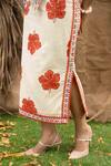 Kalakaari By Sagarika_Orange Cotton Embroidery V-neck Floral Print Skirt Set _Online