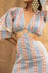 Buy_Kalakaari By Sagarika_Multi Color Cotton Lace V-neck Maxi Dress With Puff Sleeves _Online_at_Aza_Fashions