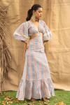 Shop_Kalakaari By Sagarika_Multi Color Cotton Lace V-neck Maxi Dress With Puff Sleeves _Online_at_Aza_Fashions